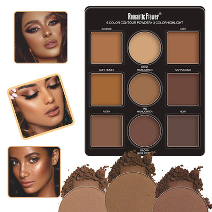 6-Shade Contouring Palette & 3-Highlighter Set – Multi-Tone Contour & Highlight Powder Kit for Sculpting, Defining, and Enhancing Features