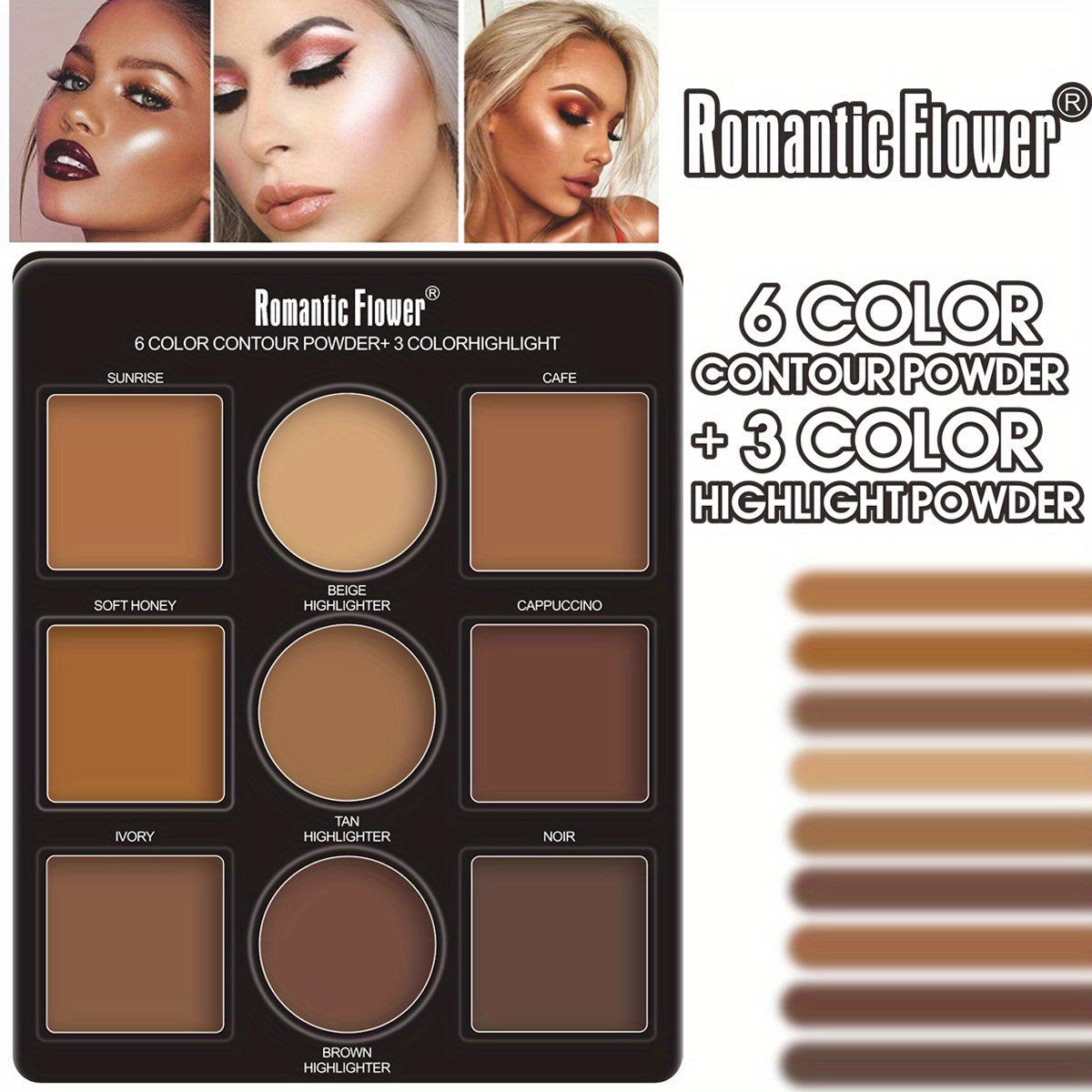 6-Shade Contouring Palette & 3-Highlighter Set – Multi-Tone Contour & Highlight Powder Kit for Sculpting, Defining, and Enhancing Features