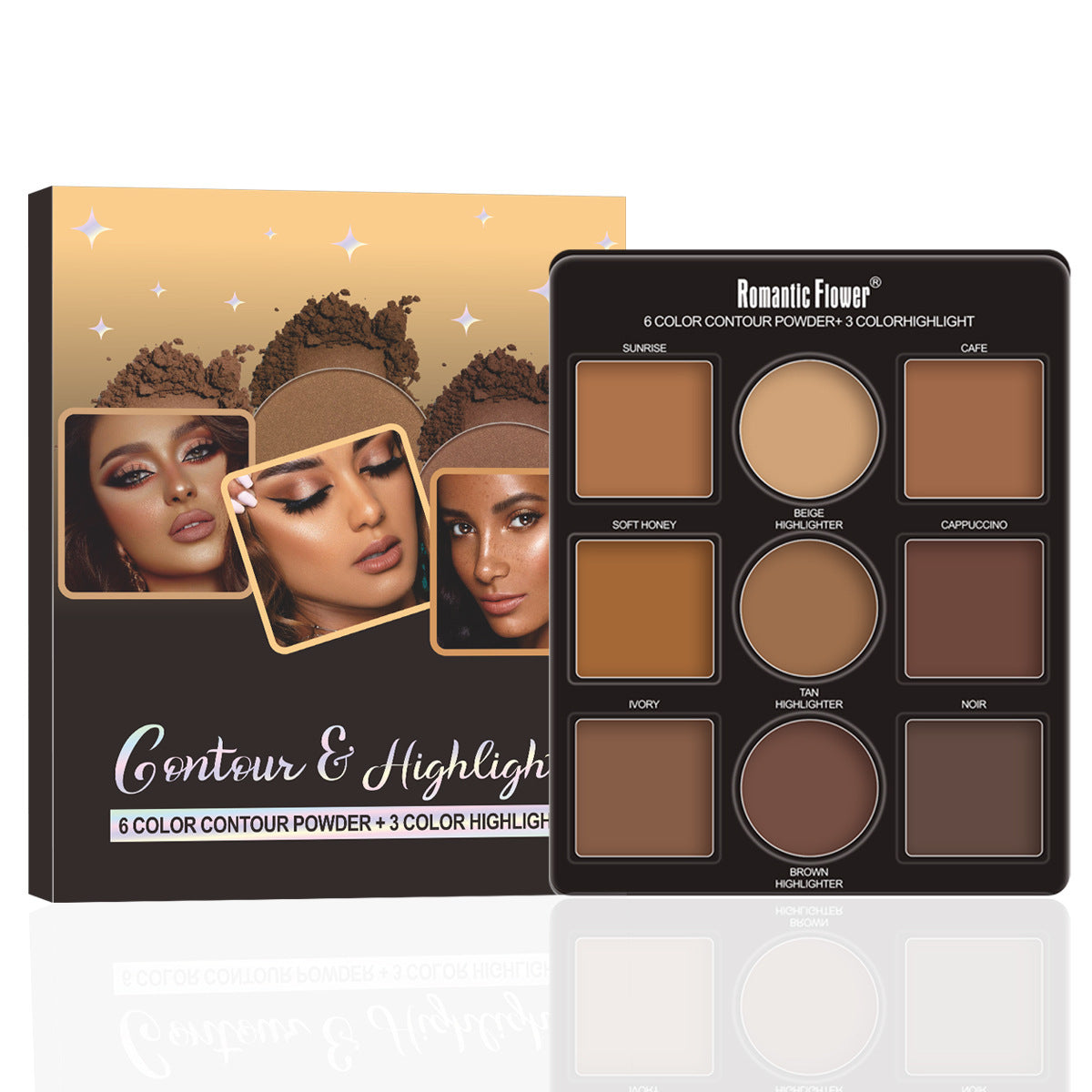 6-Shade Contouring Palette & 3-Highlighter Set – Multi-Tone Contour & Highlight Powder Kit for Sculpting, Defining, and Enhancing Features