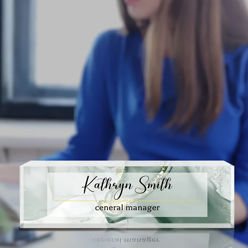 Art Deco Style Personalized Acrylic Desk Nameplate - 1pc Customizable Office Desk Sign for General Manager, Teacher, Nurse, Colleague - Versatile Holiday Gift for Christmas, Halloween, Thanksgiving, New Year - No Electricity Required, Featherless