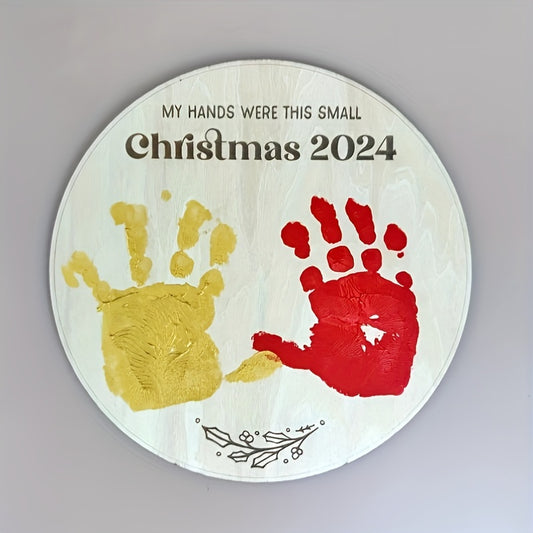 1pc Classic Style Christmas Handprint Sign 2024, Manufactured Wood Santa Claus Themed Decorative Plaque, Versatile Mounting, Festive Keepsake for Holiday Decor, English Text "My Hands Were This Small" - DIY Craft & Decoration