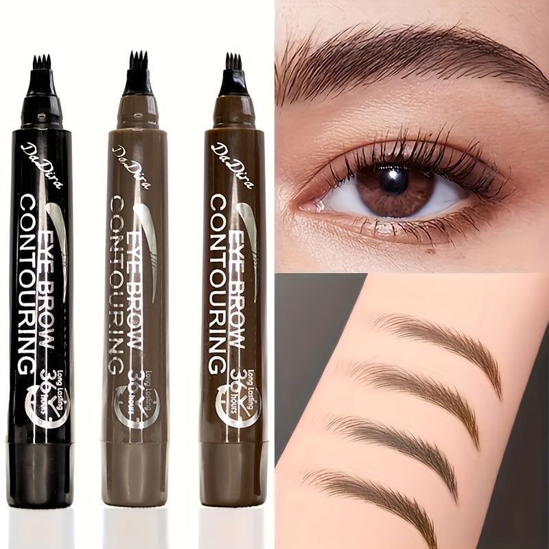 4Pcs/Set Waterproof Microblading Eyebrow Pen Eyebrow Pencil Magical Upgraded Eye Brow Pencils For Women With 4 Fork Tip & Spoolie Brush For Natural-Looking Hair-Like Defined Brows, Last All-Day