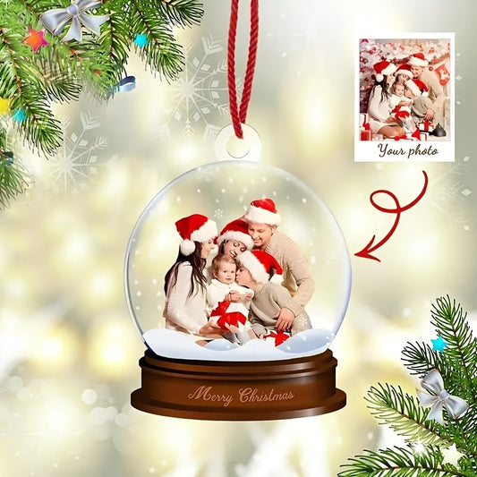 Set of 2 Personalized Acrylic Christmas Ornaments - Classic Round Snow Globe Design with Custom Photo Insert - Festive Hanging Decor for Family & Friends - Ideal for Christmas, Thanksgiving, New Year'S & Graduation Events