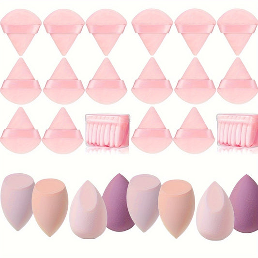 24Pcs Makeup Sponge Set, Beauty Blender Make up Sponges Setting Face Puffs with 16 Pcs Powder Puff and 8 Pcs  Makeup Sponges for Liquid, Cream, Powder, Foundation, Facial Makeup Tools