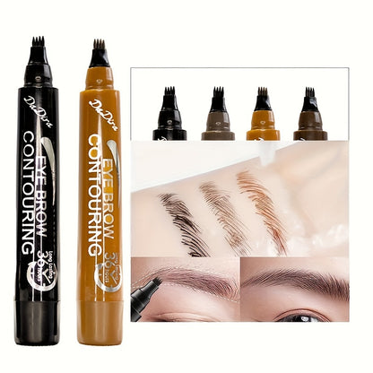 4Pcs/Set Waterproof Microblading Eyebrow Pen Eyebrow Pencil Magical Upgraded Eye Brow Pencils For Women With 4 Fork Tip & Spoolie Brush For Natural-Looking Hair-Like Defined Brows, Last All-Day