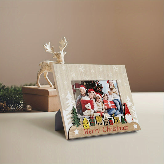 1pc Classic Style 4x6 inch Merry Christmas Picture Frame, Durable Engineered Wood Density Board, Festive Tabletop Decor, Home Holiday Ambiance Decor, No Power Required, Perfect Gift for Christmas