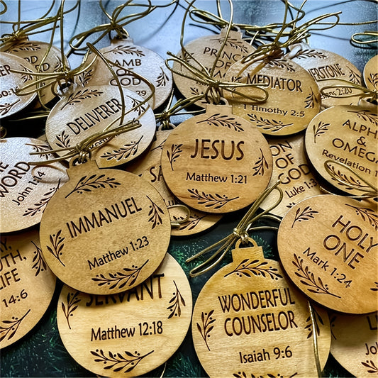 25pcs Religious figure Name Ornaments - 2" Wooden Hanging Decorations for Holiday season & Easter Trees, Classic Style Holiday Decor