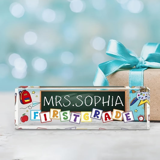 Custom Acrylic Desk Nameplate - Personalized Office Sign for Teacher Appreciation, Employee Gifts & First Grade Decor with English Letters