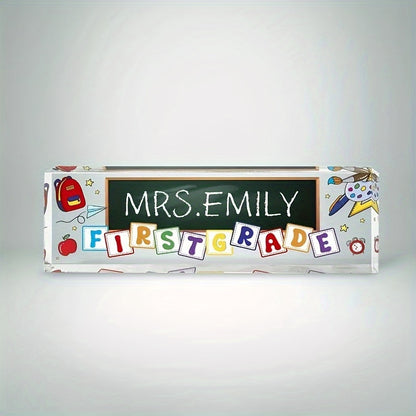 Custom Acrylic Desk Nameplate - Personalized Office Sign for Teacher Appreciation, Employee Gifts & First Grade Decor with English Letters