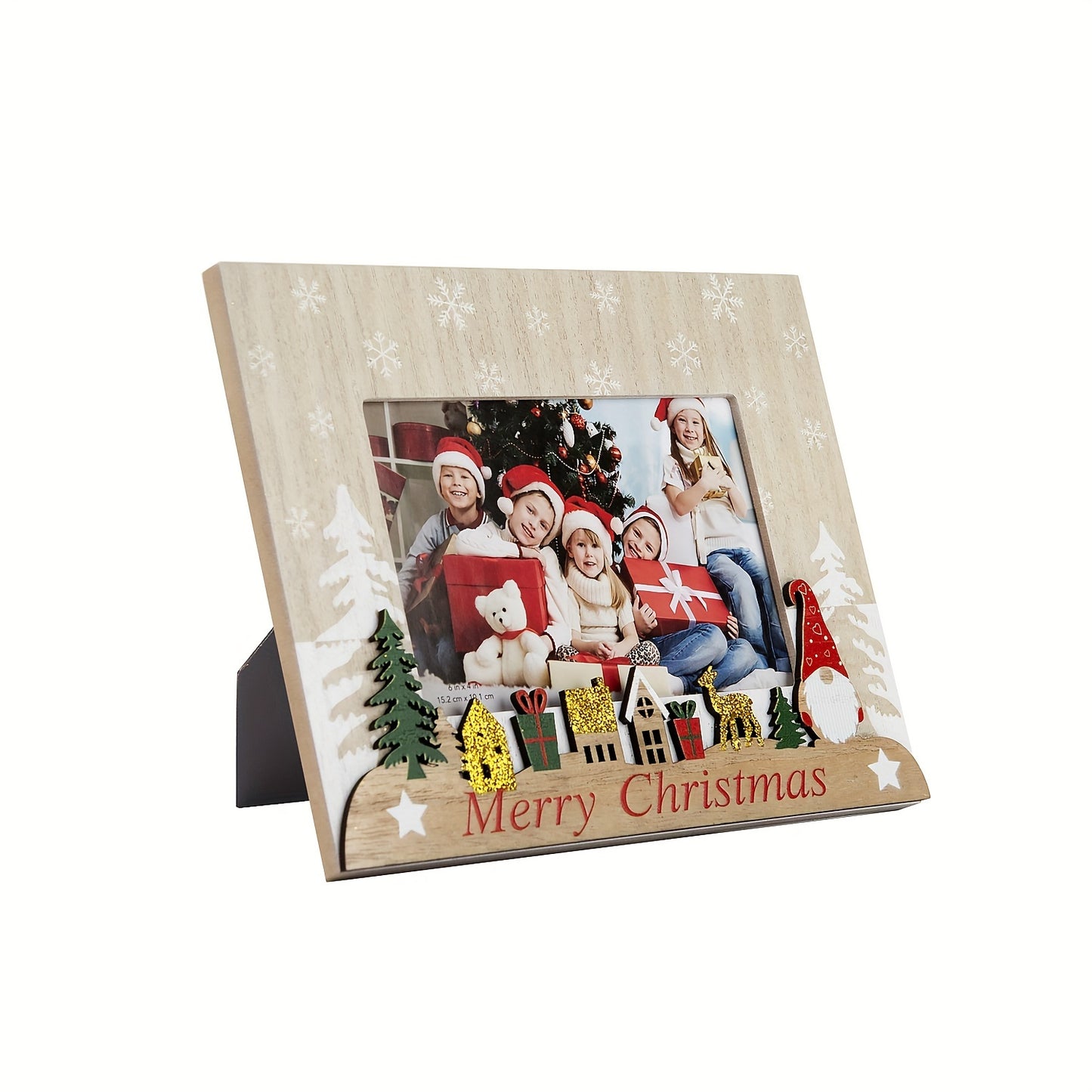 1pc Classic Style 4x6 inch Merry Christmas Picture Frame, Durable Engineered Wood Density Board, Festive Tabletop Decor, Home Holiday Ambiance Decor, No Power Required, Perfect Gift for Christmas