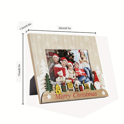 1pc Classic Style 4x6 inch Merry Christmas Picture Frame, Durable Engineered Wood Density Board, Festive Tabletop Decor, Home Holiday Ambiance Decor, No Power Required, Perfect Gift for Christmas