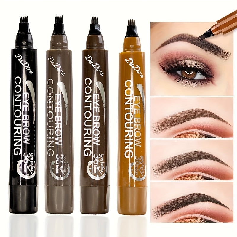 4Pcs/Set Waterproof Microblading Eyebrow Pen Eyebrow Pencil Magical Upgraded Eye Brow Pencils For Women With 4 Fork Tip & Spoolie Brush For Natural-Looking Hair-Like Defined Brows, Last All-Day