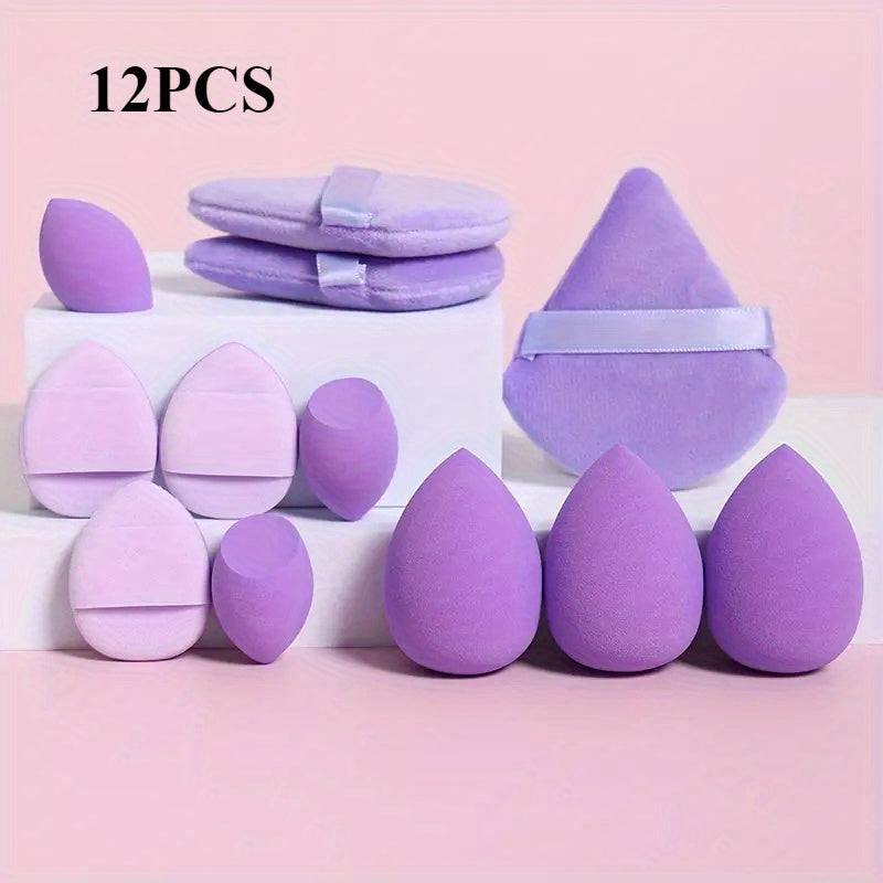 12pcs Hydrophilic PU Makeup Sponge Set - Unscented Beauty Blenders for Flawless Foundation, Includes Finger Puffs & Blending Sponges, Ideal for Normal Skin