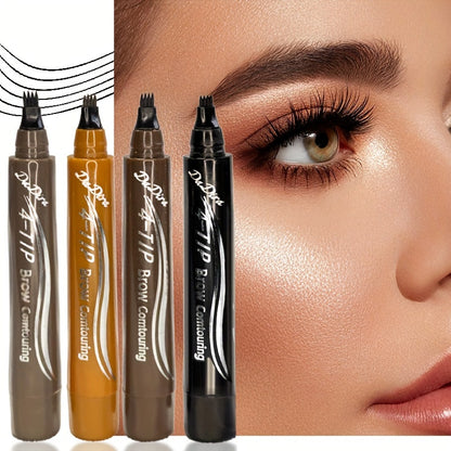 4Pcs/Set Waterproof Microblading Eyebrow Pen Eyebrow Pencil Magical Upgraded Eye Brow Pencils For Women With 4 Fork Tip & Spoolie Brush For Natural-Looking Hair-Like Defined Brows, Last All-Day