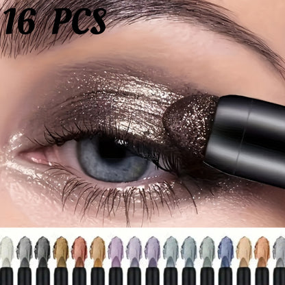 16Pcs Multicolor Matte Pearl Eyeshadow Sticks, Eyeliner & Highlighter Pencils For Daily, Halloween, And Christmas Makeup