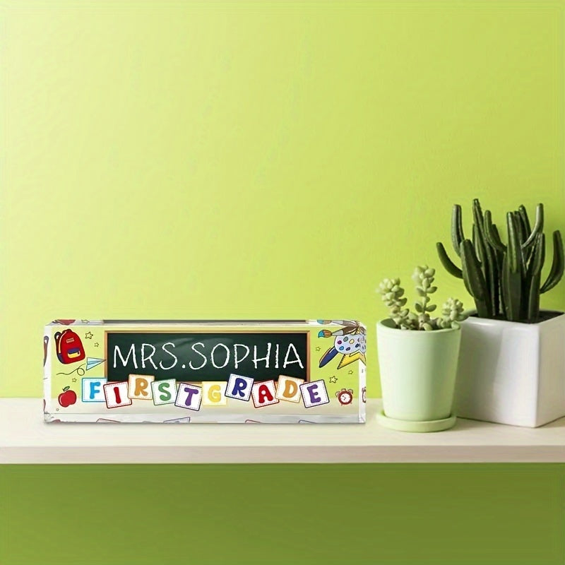 Custom Acrylic Desk Nameplate - Personalized Office Sign for Teacher Appreciation, Employee Gifts & First Grade Decor with English Letters