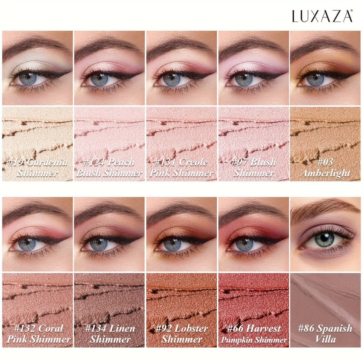 LUXAZA 10PCS Eyeshadow Stick, Shimmer And Neutral Champagne Pink Metallic Eye Shadow sticks, Cream Pencil Crayon with Smudge-proof & Waterproof, Eye Brightener Stick for Halloween